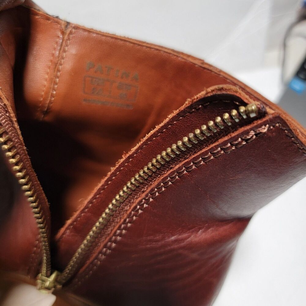 Patina Leather Ankle Boots Lug Sole Zip Booties Brown Women’s Size 9 - Picture 6 of 8